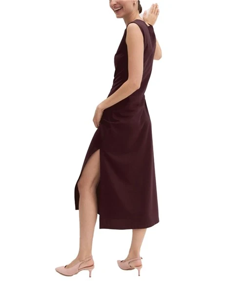 VESTITO LUNGO CON TAGLIO DIAGONALE IN VITA E SCOLLO A BARCA DONNA BORDEAUX
