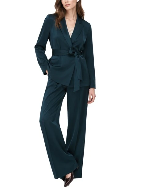 BLAZER DOPPIOPETTO IN RASO FLUIDO PETROLIO DONNA