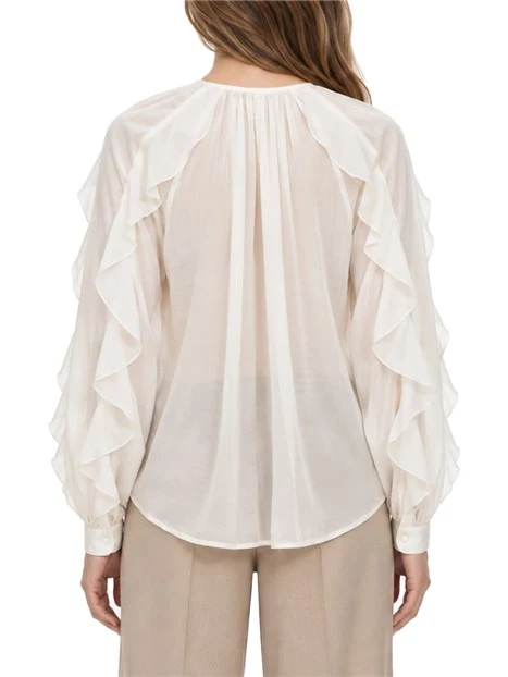 BLUSA SVASATA CON RUCHES IN MISTO SETA E COTONE DONNA AVORIO