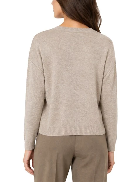 MAGLIA GIROCOLLO AMPIA CON CUCITURE A VISTA IN MISTO CASHMERE E LANA DONNA TORTORA