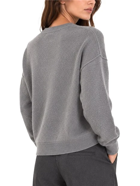MAGLIA GIROCOLLO AMPIA CON CUCITURE A VISTA IN MISTO CASHMERE E LANA DONNA GRIGIO
