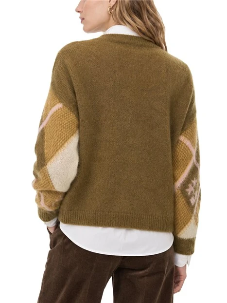 MAGLIA GIROCCOLO AMPIA IN MISTO MOHAIR INTARSIATO DONNA MARRONE