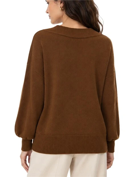 MAGLIA CON SCOLLO A V AMPIA IN MISTO CASHMERE E LANA DONNA MARRONE