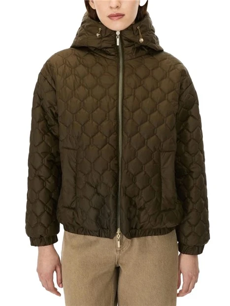 GIACCA IMPERMEABILE STILE BOMBER REVERSIBILE CON CAPPUCCIO DONNA VERDE
