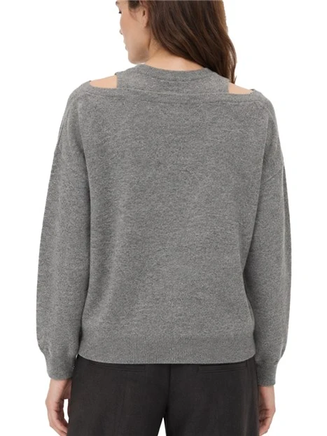MAGLIA CON SCOLLO A V E GIROCOLLO INTERNO PURA LANA DONNA GRIGIO