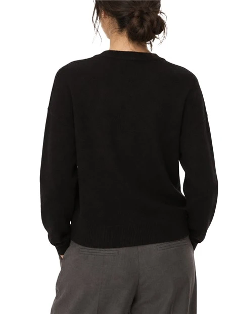 MAGLIA CON SCOLLO A V E GIROCOLLO INTERNO PURA LANA DONNA NERO