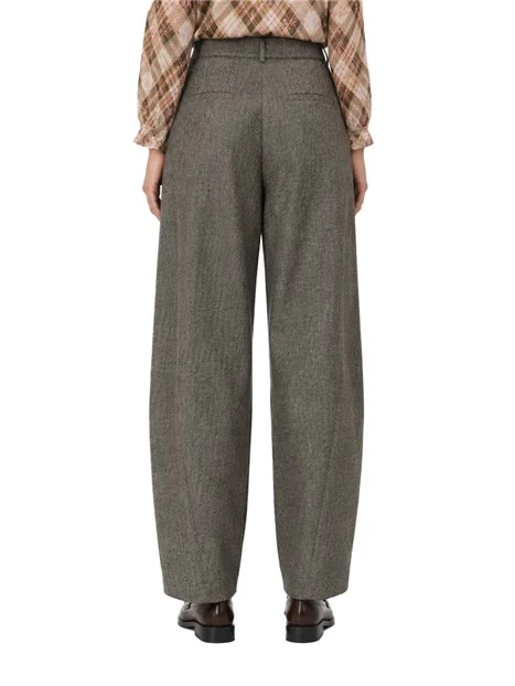 PANTALONI CHINO BARREL IN FLANELLA MISTO LANA DONNA MARRONE