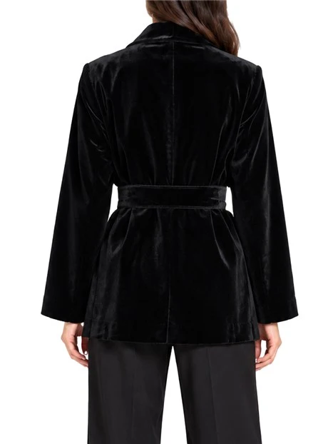 BLAZER IN VELLUTO CON COLLO A SCIALLE E CINTURA DONNA NERO