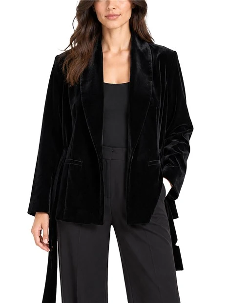 BLAZER IN VELLUTO CON COLLO A SCIALLE E CINTURA DONNA NERO