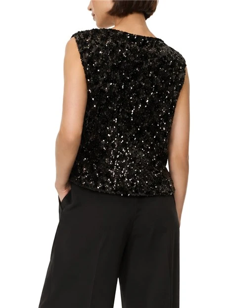 TOP IN TULLE CON PAILLETTES E DRAPPEGGIO DONNA NERO