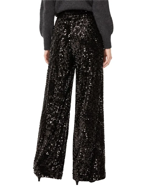 PANTALONI PALAZZO IN  JERSEY TULLE RICAMATO CON PAILLETTES DONNA NERO