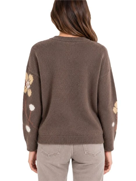 MAGLIA GIROCCOLO AMPIA IN MISTO MOHAIR INTARSIATO DONNA MARRONE SCURO