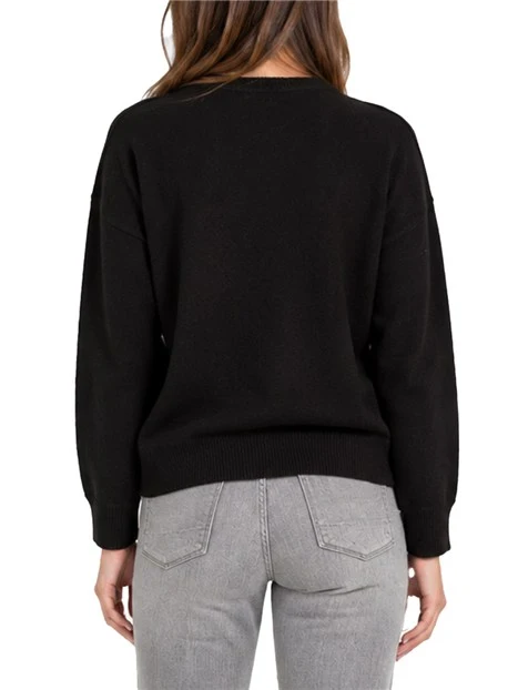 MAGLIA GIROCOLLO IN MISTO CASHMERE E LANA BEIGE DONNA NERO