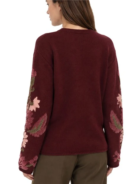 MAGLIA GIROCOLLO IN MISTO LANA CON EFFETTO 3D DONNA BORDEAUX