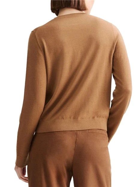 CARDIGAN IN PURA LANA MERINO CON DETTAGLI A COSTINE DONNA MARRONE