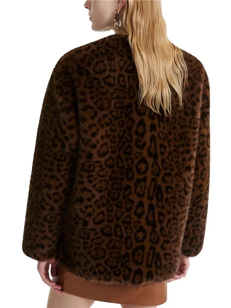 GIACCIA IN JERSEY FURRY ANIMALIER DONNA MARRONE