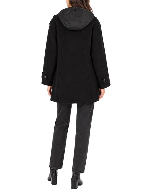 CAPPOTTO CORTO IN LANA CON CAPPA CON PIUMINO INTERNO RIMOVIBILE DONNA NERO