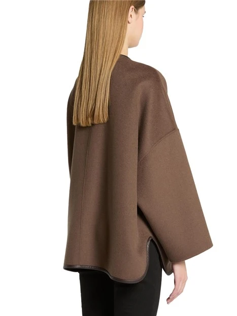 CAPPOTTO CORTO A CAPPA IN DOUBLE DI MISTO LANA DONNA MARRONE
