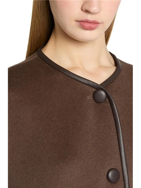CAPPOTTO CORTO A CAPPA IN DOUBLE DI MISTO LANA DONNA MARRONE