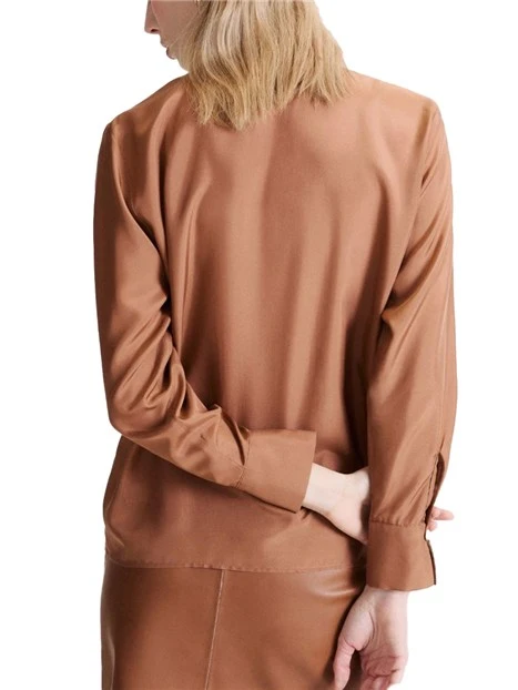 BLUSA IN SETA HABOTAI CON FUSCIACCA DONNA MARRONE