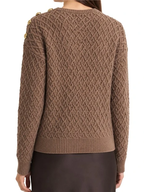 MAGLIA GIROCOLLO IN LANA MERINO CON BOTTONI BIJOUX DONNA MARRONE