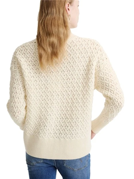 MAGLIA DOLCEVITA IN PURA LANA MERINO CON PUNTO TRAFORATO DONNA AVORIO
