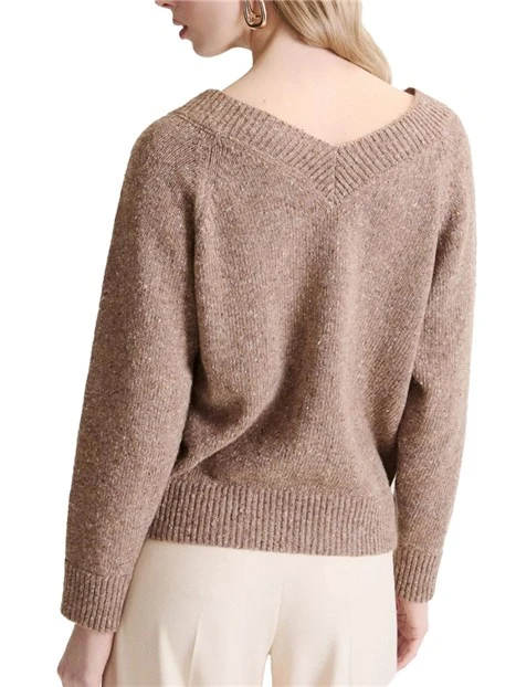 MAGLIA CON SCOLLO A V IN MISTO LANA BOTTONATO DONNA MARRONE