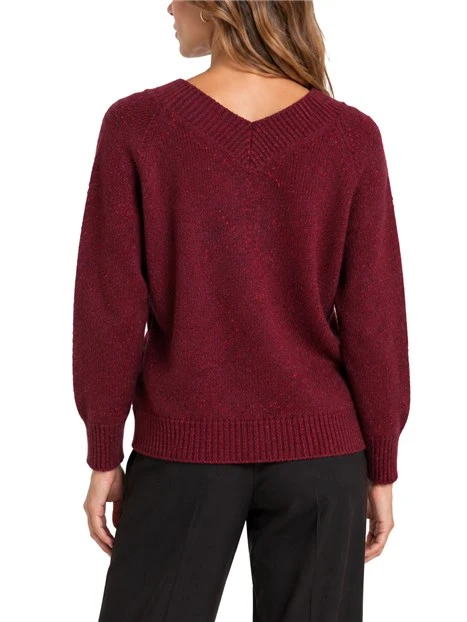 MAGLIA CON SCOLLO A V IN MISTO LANA BOTTONATO DONNA BORDEAUX
