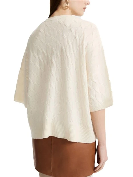 MAGLIA CON SCOLLO A V IN LANA E CASHMERE CON LAVORAZIONE A TRECCE DONNA AVORIO