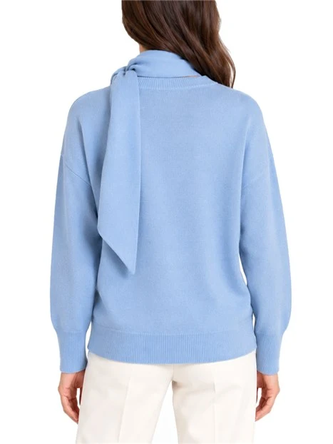 MAGLIA GIROCOLLO  IN LANA E CASHMERE CON SCIARPA RIMOVIBILE DONNA AZZURRO