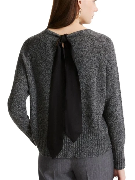 MAGLIA GIROCOLLO  IN MISTO CASHMERE CON FUSCIACCA IN SETA DONNA GRIGIO
