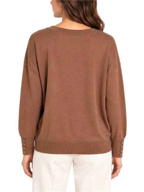 MAGLIA CON SCOLLO A V E SCIARPINA IN SETA DONNA MARRONE