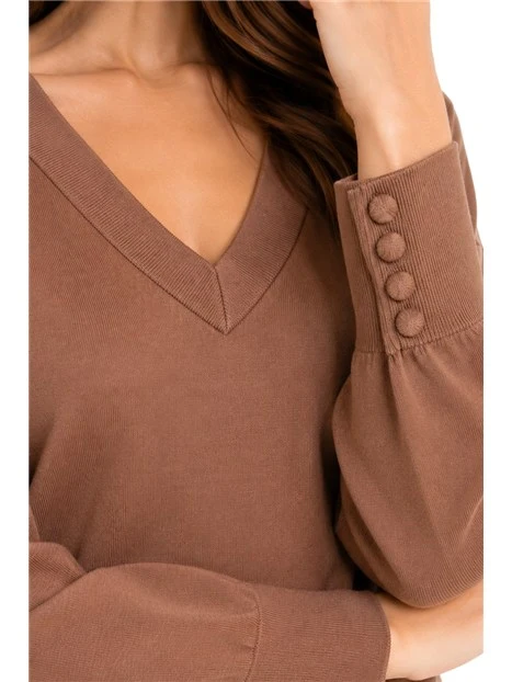 MAGLIA CON SCOLLO A V E SCIARPINA IN SETA DONNA MARRONE