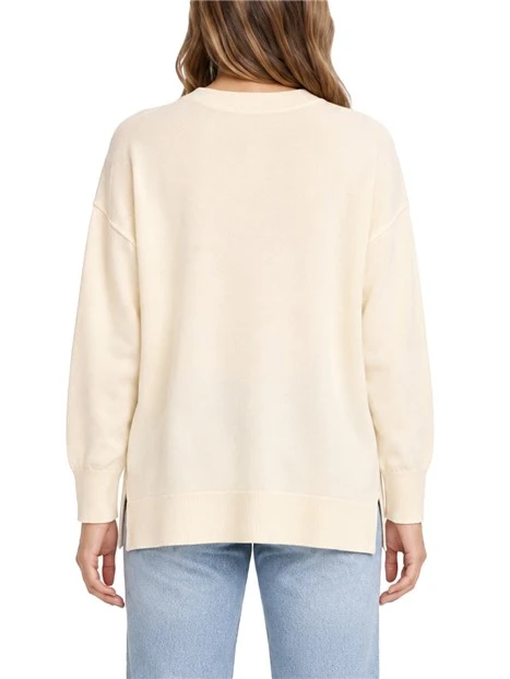 MAGLIA GIROCOLLO IN PURO LYOCELL CON SPACCHI LATERALI DONNA AVORIO