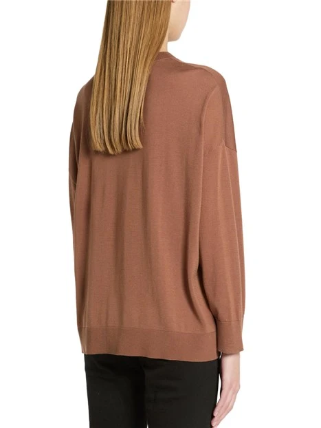 MAGLIA GIROCOLLO IN PURO LYOCELL CON SPACCHI LATERALI DONNA MARRONE
