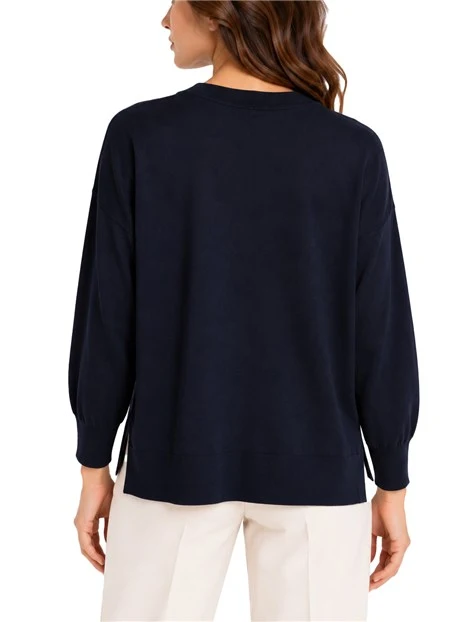 MAGLIA GIROCOLLO IN PURO LYOCELL CON SPACCHI LATERALI DONNA BLU