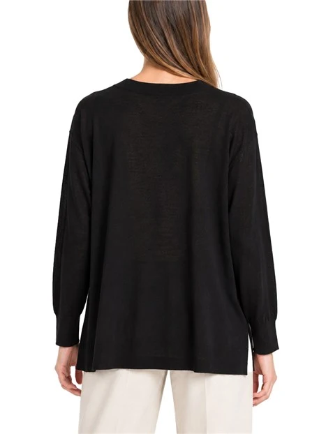 MAGLIA GIROCOLLO IN PURO LYOCELL CON SPACCHI LATERALI DONNA NERO