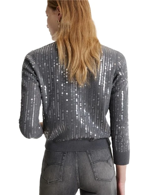 CARDIGAN BOUCLÉ  DI MISTO COTONE CON PAILLETTE DONNA GRIGIO
