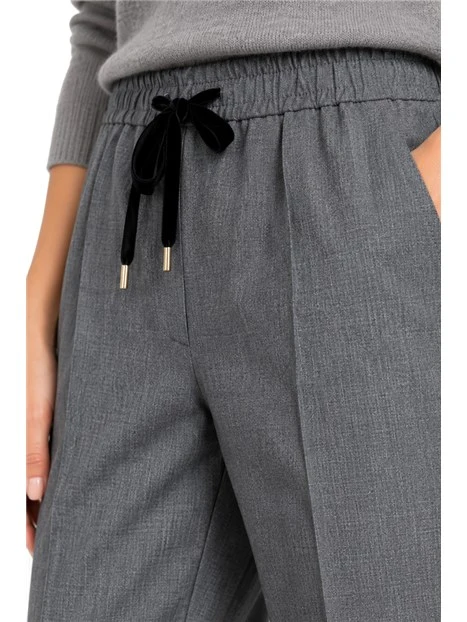 PANTALONI PALAZZO IN GABARDINA DI MISTO LANA CON COULISSE DONNA GRIGIO