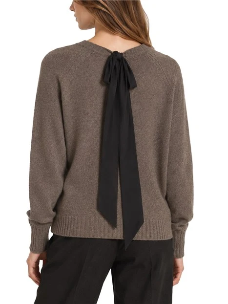 MAGLIA GIROCOLLO  IN MISTO CASHMERE CON FUSCIACCA IN SETA DONNA MARRONE