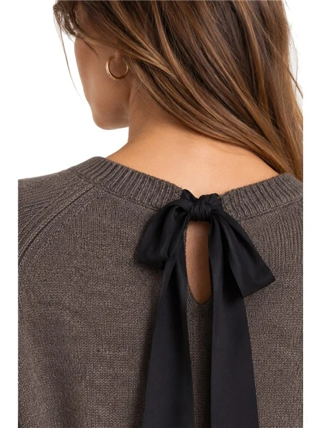 MAGLIA GIROCOLLO  IN MISTO CASHMERE CON FUSCIACCA IN SETA DONNA MARRONE