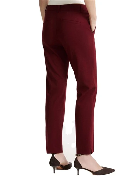 PANTALONI A SIGARETTA  IN JERSEY STRETCH CON SPACCHETTO ALLA CAVIGLIA DONNA BORDEAUX