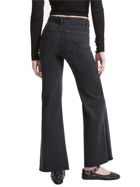 JEANS CROPPED WIDE LEG CON ORLO A VIVO DONNA NERO