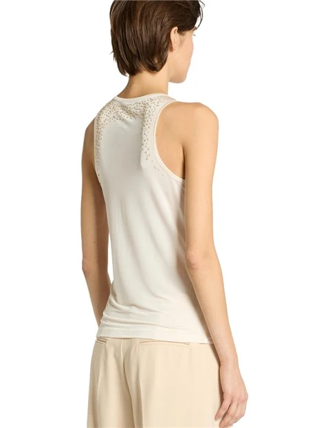 TOP IN JERSEY DI VISCOSA CON PERLE DONNA AVORIO