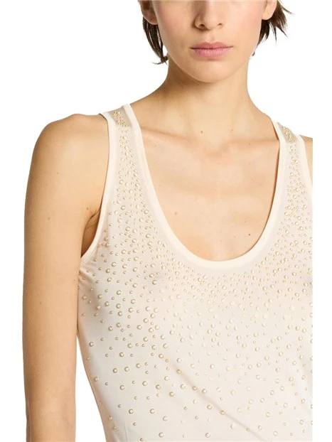 TOP IN JERSEY DI VISCOSA CON PERLE DONNA AVORIO