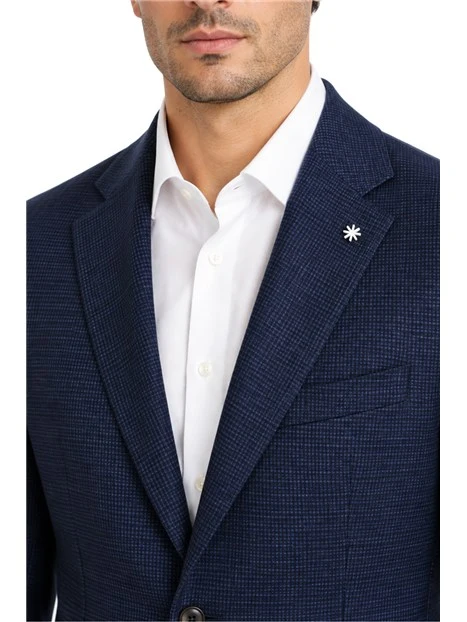 COMPLETO CON GIACCA MONOPETTO IN MICROFANTASIA TONO SU TONNO UOMO BLU