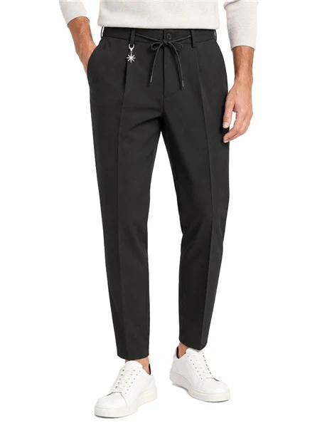 PANTALONI CHINO SARTORIALI CON COULISSE ED ELASTICO IN VITA UOMO NERO