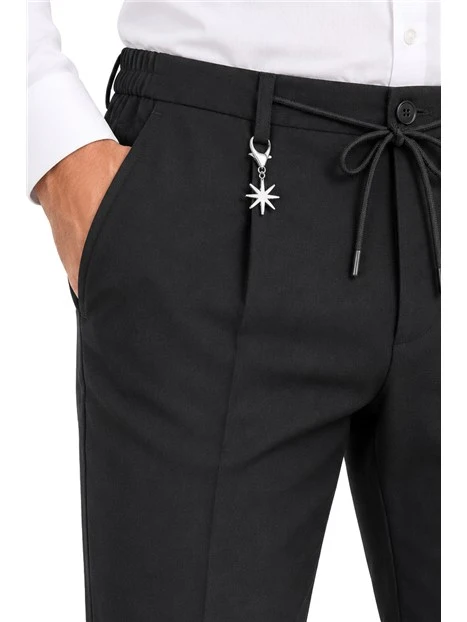 PANTALONI CHINO SARTORIALI CON COULISSE ED ELASTICO IN VITA UOMO NERO