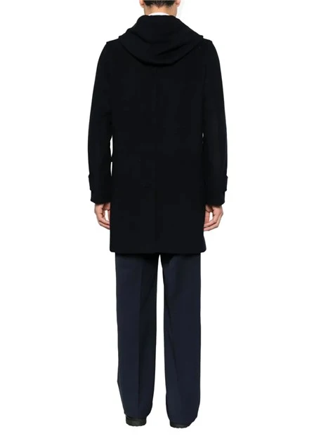 CAPPOTTO CORTO CON CAPPUCCIO CON COULISSE E TASCHE FRONTALI UOMO BLU