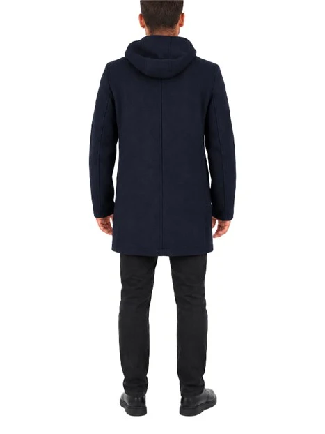 CAPPOTTO CORTO IN LANA CON CAPPUCCIO UOMO BLU
